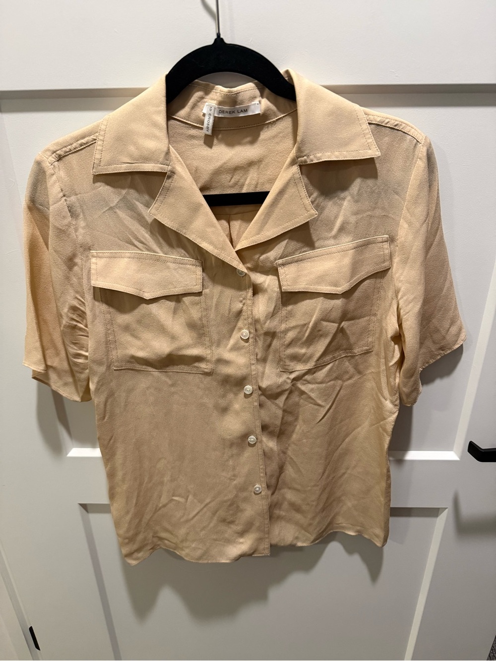Derek Lam 10 Crosby 100% Silk Utility Blouse Tan Beige Size 4
